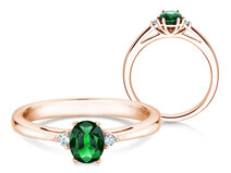 Engagement ring Life in 14K rosé gold with emerald 0.60ct and diamonds 0.03ct