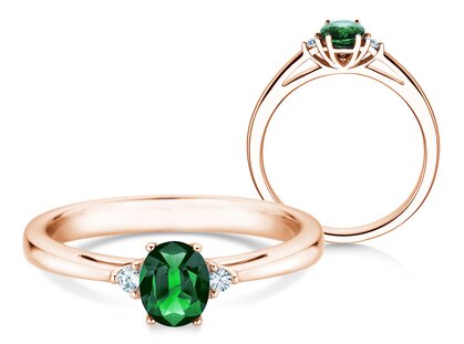 Engagement ring Life in 18K rosé gold with emerald 0.25ct and diamonds 0.03ct