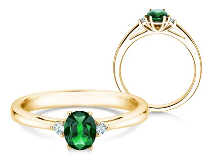 Engagement ring Life in 18K yellow gold with emerald 0.25ct and diamonds 0.03ct