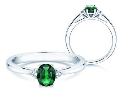 Engagement ring Life in platinum 950/- with emerald 0.60ct and diamonds 0.03ct