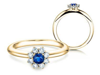 Engagement ring Lovely in 14K yellow gold with sapphire 0.33ct and diamonds 0.40ct