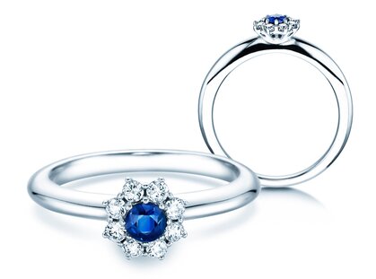 Engagement ring Lovely in 14K white gold with sapphire 0.25ct and diamonds 0.25ct