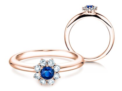 Engagement ring Lovely in 18K rosé gold with sapphire 0.33ct and diamonds 0.40ct