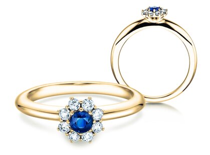 Engagement ring Lovely in 18K yellow gold with sapphire 0.33ct and diamonds 0.40ct