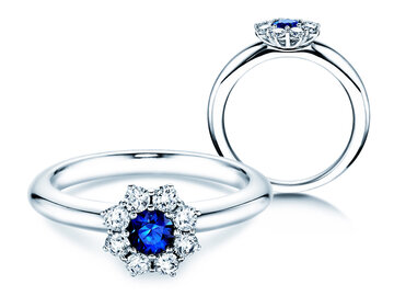 Engagement ring Lovely in 14K white gold with sapphire 0.33ct and diamonds 0.40ct