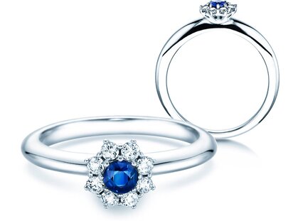 Engagement ring Lovely in 9K white gold with sapphire 0.10ct and diamonds 0.15ct