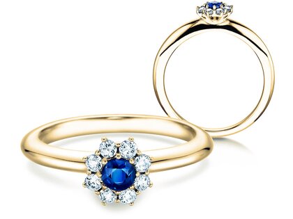 Engagement ring Lovely in 14K yellow gold with sapphire 0.10ct and diamonds 0.15ct