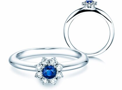 Engagement ring Lovely in 18K white gold with sapphire 0.10ct and diamonds 0.15ct