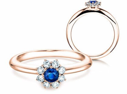 Engagement ring Lovely in 14K rosé gold with sapphire 0.10ct and diamonds 0.15ct