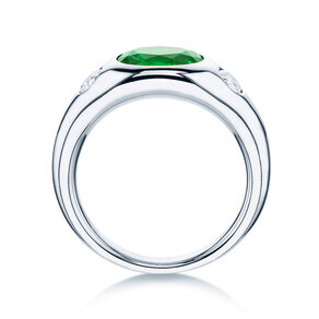 Engagement ring Three-Stone Signet in 9K white gold with emerald 1.35ct and natural diamonds 0.30ct