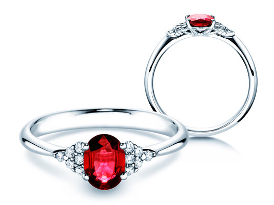 Engagement ring  in 9K white gold with ruby 1.00ct and diamonds 0.12ct