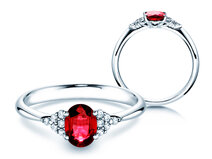 Engagement ring Vivid in 14K white gold with ruby 1.00ct and diamonds 0.12ct
