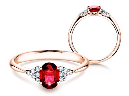 Engagement ring Vivid in 14K rosé gold with ruby 1.00ct and diamonds 0.12ct