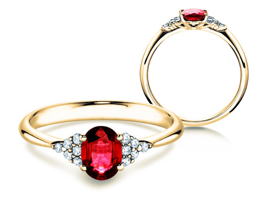 Engagement ring  in 9K white gold with ruby 1.00ct and diamonds 0.12ct