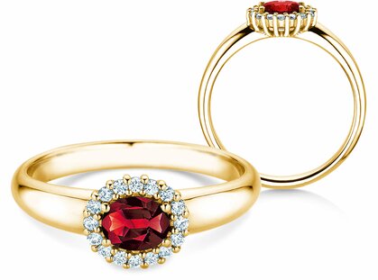 Engagement ring Windsor Cross in 14K yellow gold with ruby 0.60ct and diamonds 0.12ct