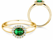 Engagement ring Windsor Cross in 14K yellow gold with emerald 0.60ct and diamonds 0.12ct