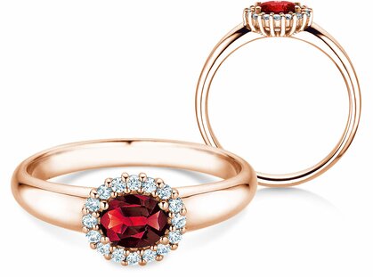 Engagement ring Windsor Cross in 14K rosé gold with ruby 0.60ct and diamonds 0.12ct