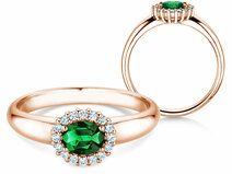 Engagement ring Windsor Cross in 18K rosé gold with emerald 0.60ct and diamonds 0.12ct