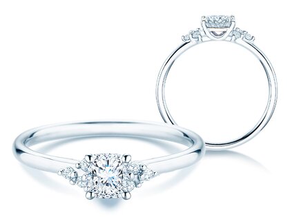 Engagement ring Blossom Cushion in 9K white gold with natural diamonds 0.29ct G/SI
