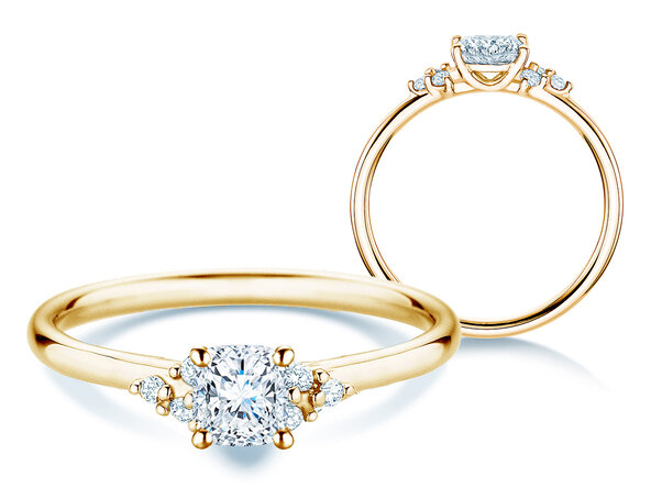 Engagement ring Blossom Cushion in 9K yellow gold with natural diamonds 0.29ct G/SI