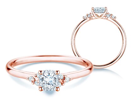 Engagement ring Blossom Cushion in 9K rosé gold with natural diamonds 0.29ct G/SI