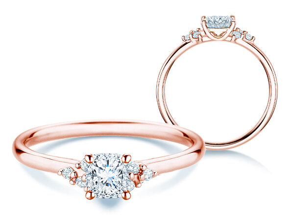 Engagement ring Blossom Cushion in 9K rosé gold with natural diamonds 0.29ct G/SI