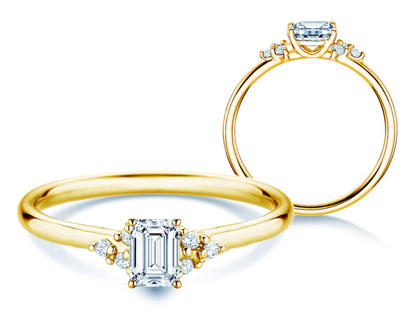 Engagement ring Blossom Emerald in 14K yellow gold with natural diamonds 0.22ct G/VS