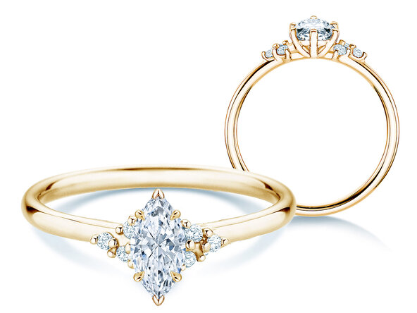 Engagement ring Blossom Marquise in 14K yellow gold with natural diamonds 0.22ct G/SI