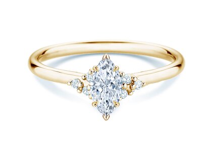 Engagement ring Blossom Marquise in 14K yellow gold with natural diamonds 0.22ct G/SI