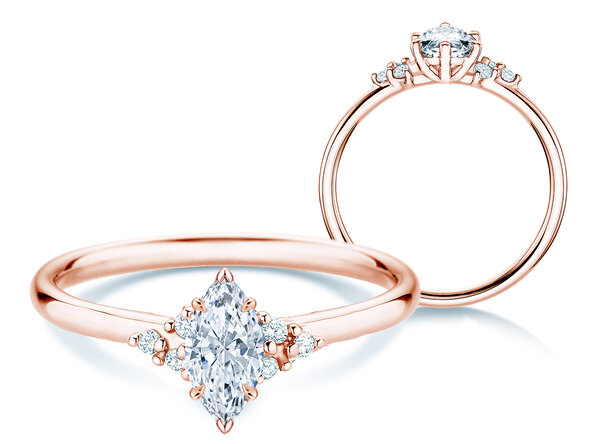 Engagement ring Blossom Marquise in 9K rosé gold with natural diamonds 0.29ct G/SI