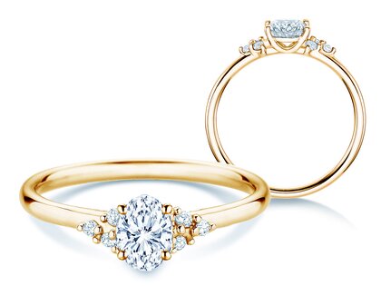 Engagement ring Blossom Oval in 9K yellow gold with natural diamonds 0.29ct G/SI