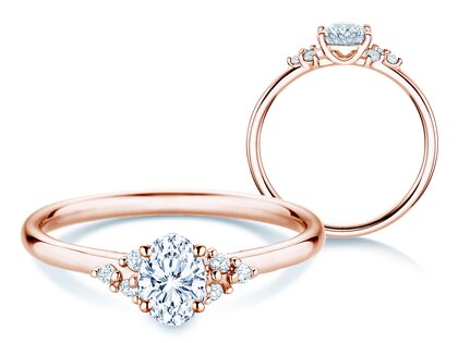 Engagement ring Blossom Oval in 9K rosé gold with natural diamonds 0.29ct G/SI