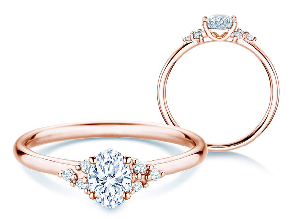 Engagement ring Blossom Oval in 9K rosé gold with natural diamonds 0.29ct G/SI