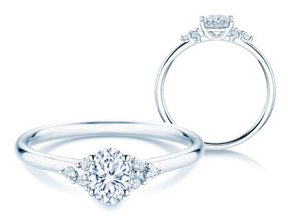 Engagement ring Blossom Oval in 9K white gold with natural diamonds 0.29ct G/SI
