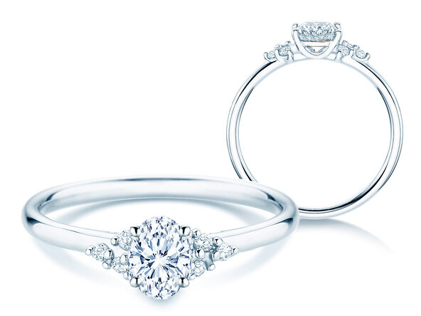 Engagement ring Blossom Oval in 9K white gold with natural diamonds 0.29ct G/SI