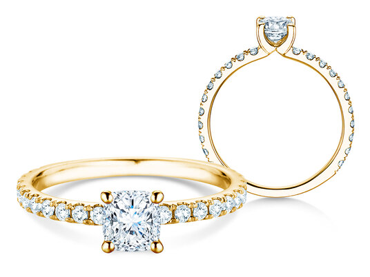 Engagement ring Classic 4 Cushion Pavé in 9K yellow gold with natural diamonds 0.87ct