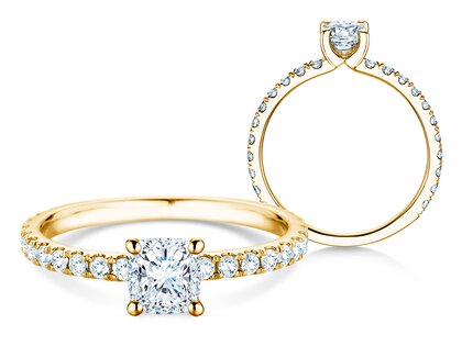 Engagement ring Classic 4 Cushion Pavé in 14K yellow gold with natural diamonds 0.33ct G/SI