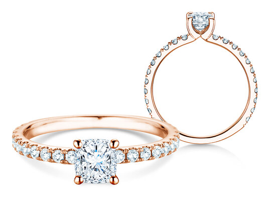 Engagement ring Classic 4 Cushion Pavé in 9K rosé gold with natural diamonds 0.87ct