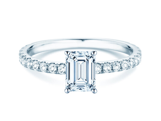 Engagement ring Classic 4 Emerald Pavé in 9K white gold with natural diamonds 0.87ct