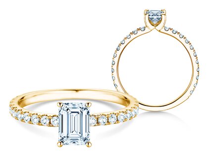 Engagement ring Classic 4 Emerald Pavé in 14K yellow gold with natural diamonds 0.33ct G/VS