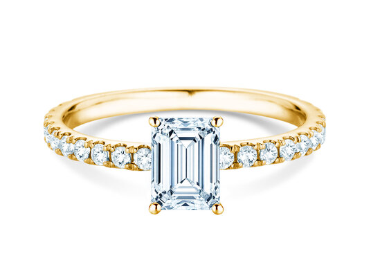 Engagement ring Classic 4 Emerald Pavé in 9K yellow gold with natural diamonds 0.87ct