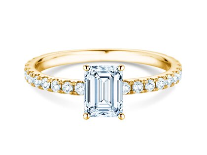Engagement ring Classic 4 Emerald Pavé in 14K yellow gold with natural diamonds 0.33ct G/VS