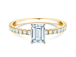 Engagement ring Classic 4 Emerald Pavé in 14K yellow gold with natural diamonds 0.33ct G/VS