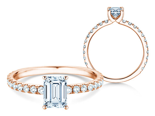Engagement ring Classic 4 Emerald Pavé in 9K rosé gold with natural diamonds 0.87ct