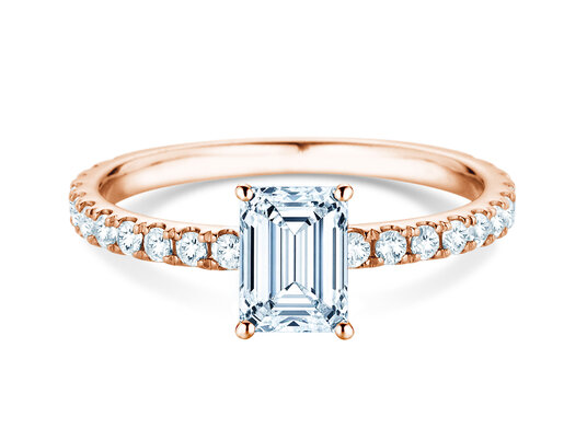 Engagement ring Classic 4 Emerald Pavé in 9K rosé gold with natural diamonds 0.87ct