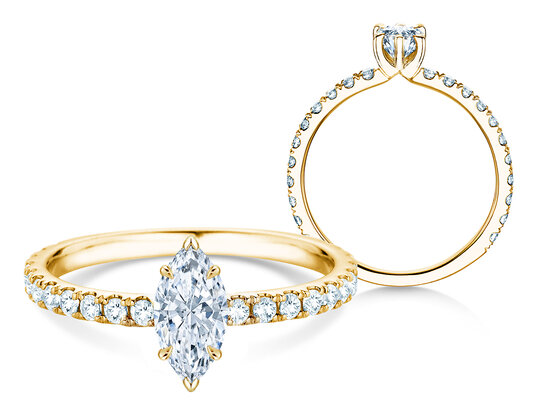 Engagement ring Classic 4 Marquise Pavé in 9K yellow gold with natural diamonds 0.87ct