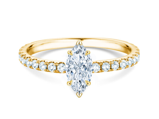 Engagement ring Classic 4 Marquise Pavé in 9K yellow gold with natural diamonds 0.87ct