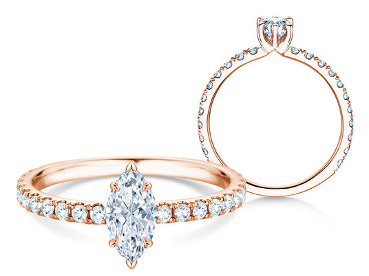 Engagement ring Classic 4 Marquise Pavé in 9K rosé gold with natural diamonds 0.87ct