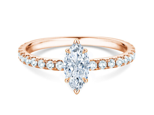 Engagement ring Classic 4 Marquise Pavé in 9K rosé gold with natural diamonds 0.87ct
