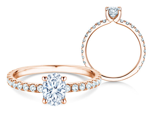 Engagement ring Classic 4 Oval Pavé in 9K rosé gold with natural diamonds 0.87ct